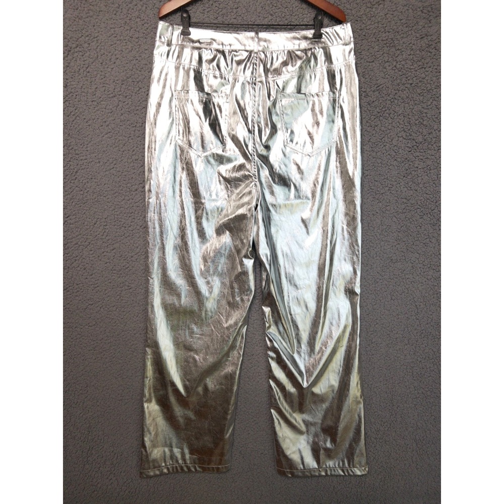 PrettyLittleThing Metallic Silver Coated Straight Trouser Pant Women 14 NWT $108